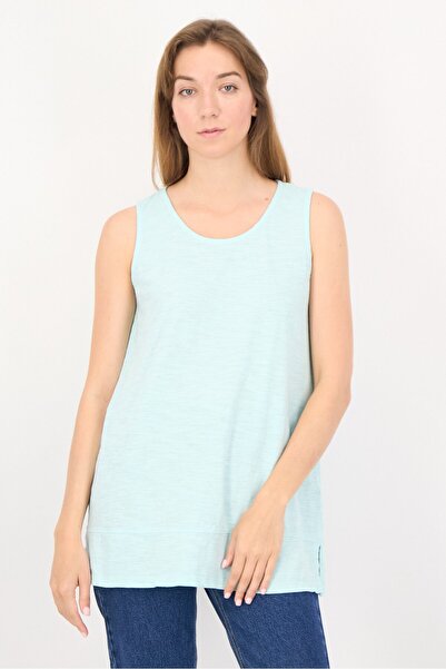LANDS' END Women Round Neck Sleeveless Plain Tank Top, Sky Blue