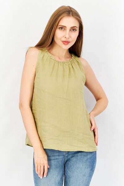 edc بلوزة نسائية سادة بدون أكمام ورقبة دائرية، لون أخضر حكيم