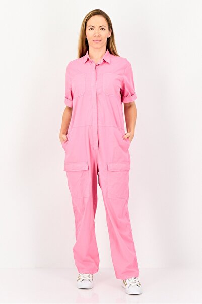 Reiko Women Plain Short Sleeve Jumpsuit, Pink