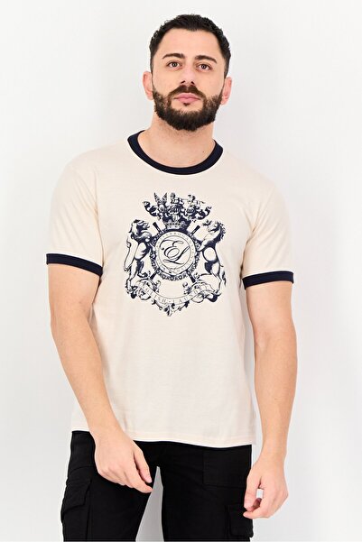 English Laundry Men Crew Neck Short Sleeve Vintage Logo T-Shirt, Cream