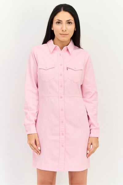 Levi's Women Solid Denim Mini Dress, Pink