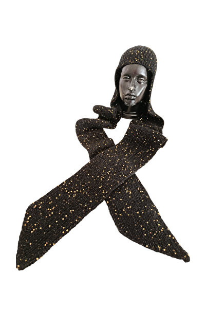 bi ters bi düz ELÖRGÜSÜ PULLU ŞAPKA - ATKI TEK PARÇA