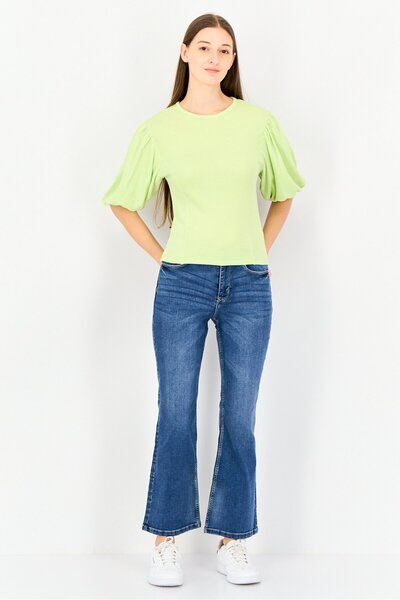 Levi's Levis x Redloop Women Round Neck Textured Puffed Sleeve Top, Lime Green