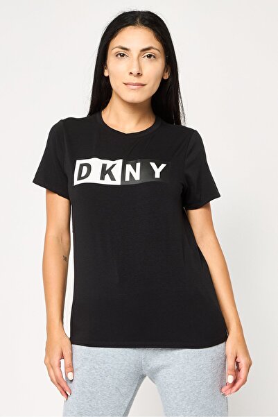 DKNY Sport تي شيرت رياضي نسائي بأكمام قصيرة للتدريب، أسود
