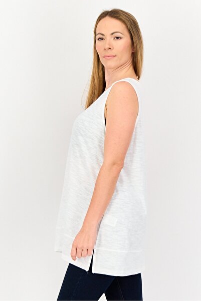 LANDS' END Women Round Neck Plain Sleeveless Tank Top, White