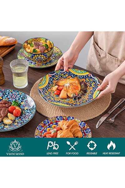 Vancasso Simi 12-Piece Crockery Set, Porcelain Dinner Service for 4 People, with Dinner Plates, Dess