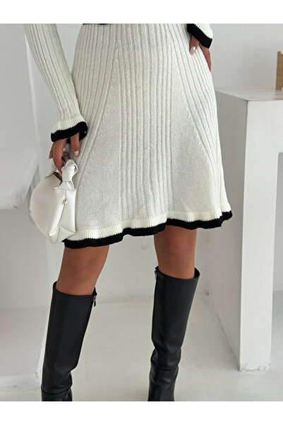 b buhari bykoc Belted Ribbed Crew Neck Knit Dress