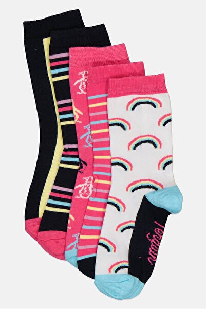 Original Penguin Kids Girl 5 Pair Allover Print Ankle Socks, Multicolor