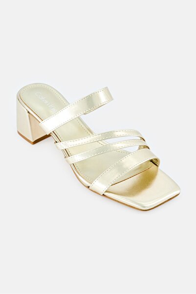Calvin Klein Women Pretty Slip on Square Toe Sandals, Gold