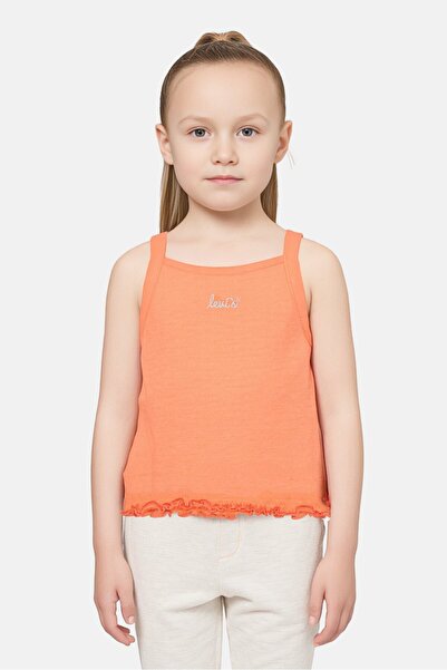 Levi's Kids Girl Square Neck Sleeveless Embroidered Logo Top, Orange