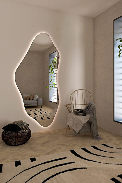 Fawdecor Modern Asimetrik LED Banyo Duvar Aynası, Estetik Dresuar Boy Aynası