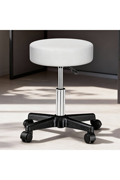 Elindor ® Scaun rotativ cu roți, ergonomic, fără spătar, 49 x 49 x 46-60 cm, alb