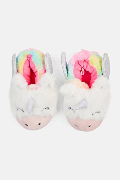 SG Footwear Kids Girl Slip On Faux Fur Home Slippers, White