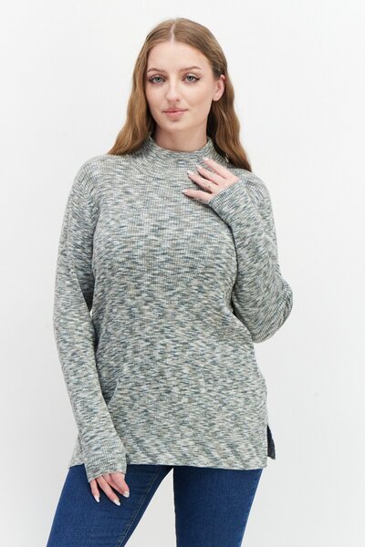 Market And Spruce Women Mock Neck Heather Sweaters, Green Combo