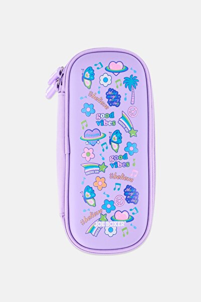 Joe Boxer حقيبة أقلام رصاص بطبعة جرافيكية للبنات، أرجوانية