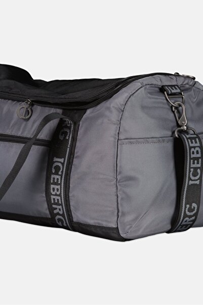 Iceberg Men Brand Logo Duffle Bag, Dark Grey