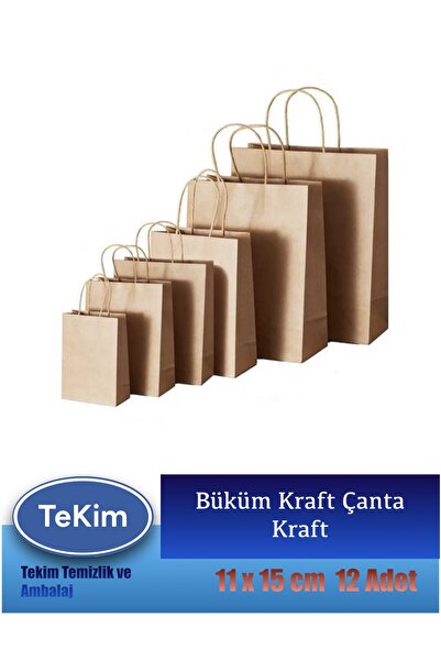 tekim temizlik ve ambalaj Büküm Saplı Mini Hediyelik Kraft Karton Çanta 11x15x6 cm 12li Paket
