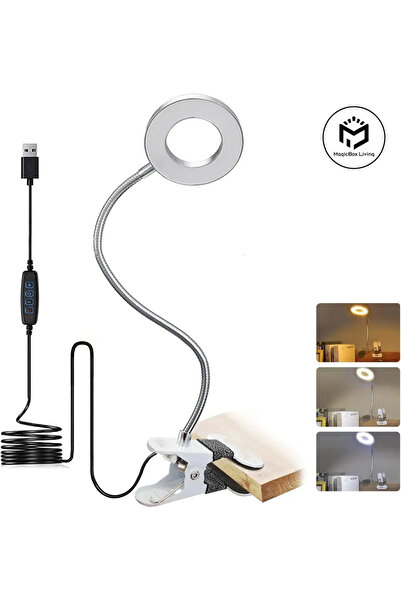 Choice مصباح قراءة LED فضي مع مشبك، مصباح مكتبي بثلاثة ألوان وعشرة سطوع، مصبا...