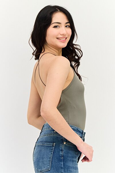 Don't Call Me Jennyfer Women Ribbed Sleeveless Bodysuit, Khaki