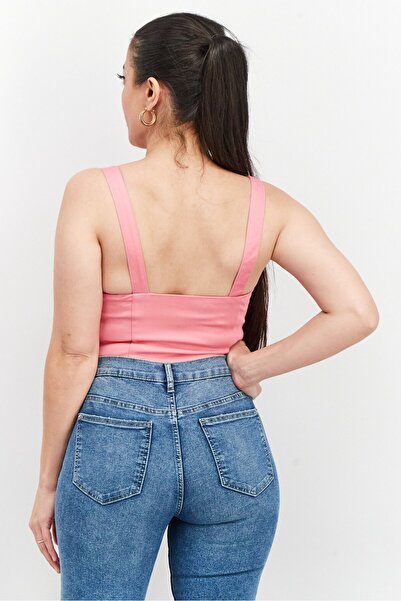 MOHITO Women Padded Sweetheart Neckline Sleeveless Crop Top, Pink