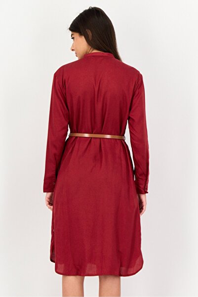 Levi's Women Solid Belted Shirt Dress, Dark Red