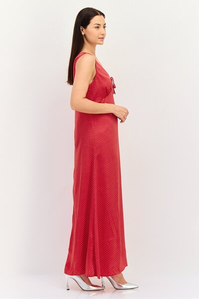 Brave Soul Women Microdot Print Maxi Dress, Red