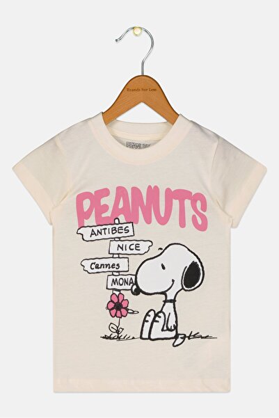 PEANUTS Toddlers Girl Graphic Print Short Sleeves Top, Cream