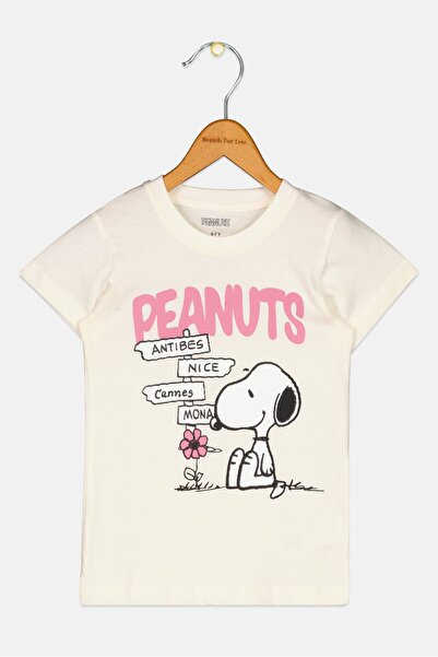 PEANUTS Kids Girl Graphic Print Short Sleeve Top, Cream
