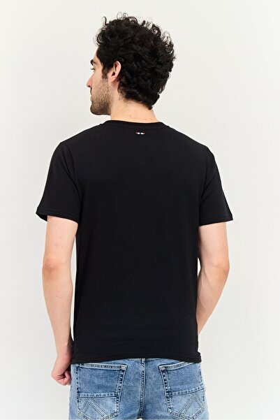 NORTHLAND Men Ribbed Collar Short Sleeve Brand Logo T-Shirt, Black