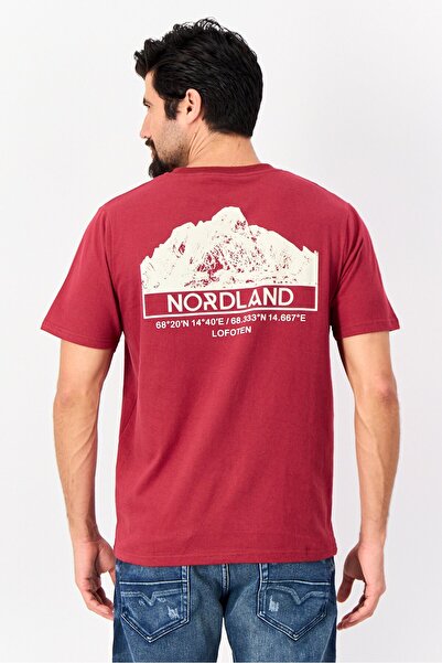 NORTHLAND Men Ribbed Collar Short Sleeve Brand Logo T-Shirt, Red