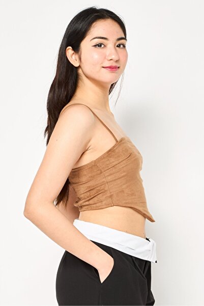 Forever 21 Women Square Neck Plain Sleeveless Tank Top, Brown