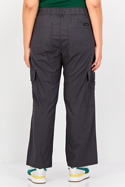 Social Standards Women Regular Fit Solid Cargo Crop Pants, Dark Grey