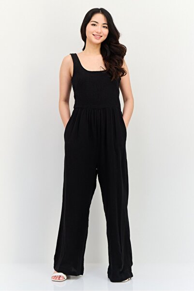 Brave Soul Women Shirred Sleeveless Jumpsuit, Black