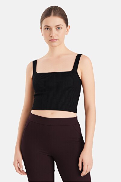 Aeropostale Women Square Neck Ribbed Sleeveless Tank Top, Black