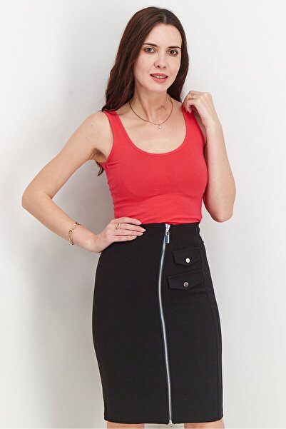 Sinsay Women U Neckline Sleeveless Plain Bodysuit, Pink