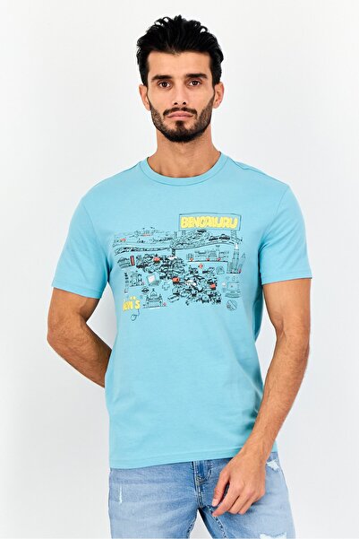 Levi's تي شيرت رجالي بطبعة جرافيكية بأكمام قصيرة ورقبة دائرية، أزرق فاتح