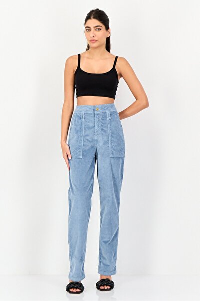 Reiko Women Regular Fit Corduroy Pants, Blue