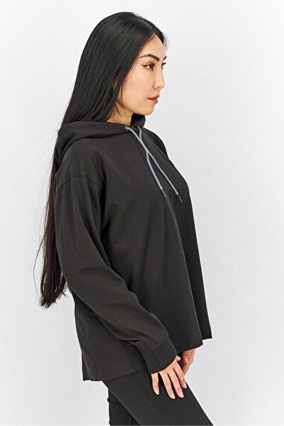 Puma Women Hooded With Drawstring Long Sleeve Sweatshirt, Black