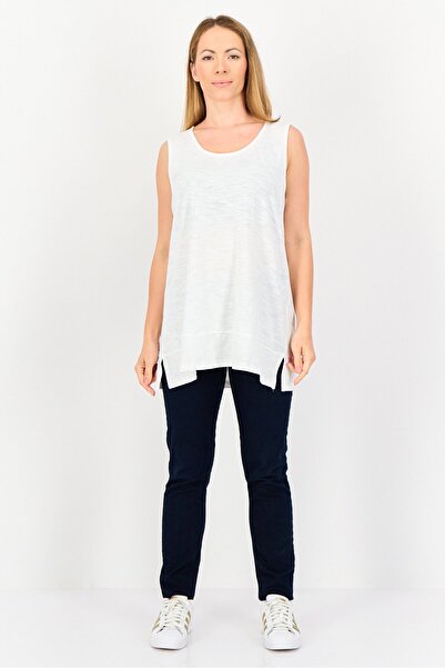 LANDS' END Women Round Neck Plain Sleeveless Tank Top, White