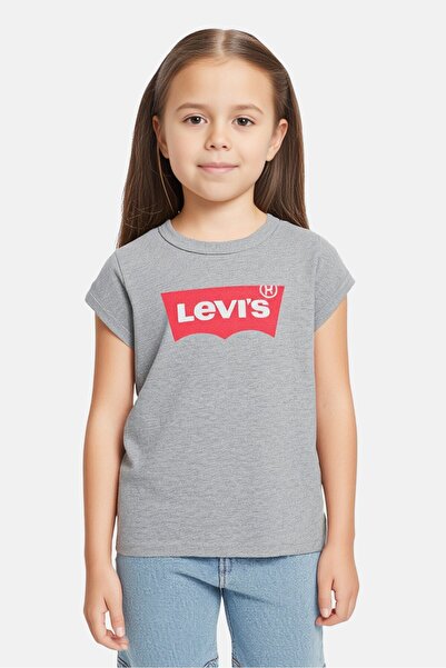 Levi's Kids Girl Round Neck Short Sleeves Brand Logo Top, Grey