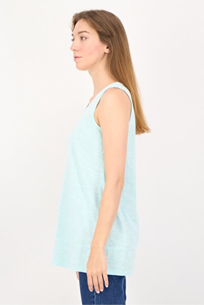 LANDS' END Women Round Neck Sleeveless Plain Tank Top, Sky Blue