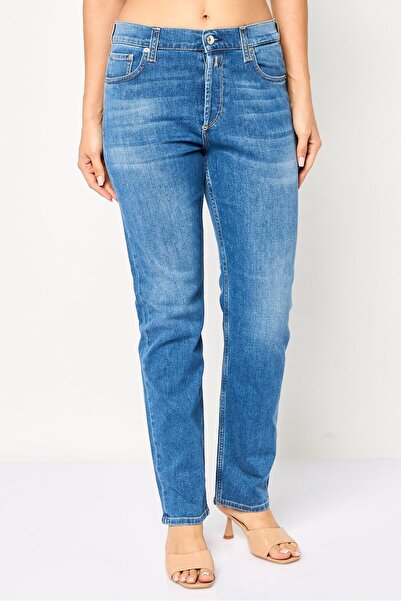 Replay Women Straight Fit Washed Stretchable Jeans, Blue