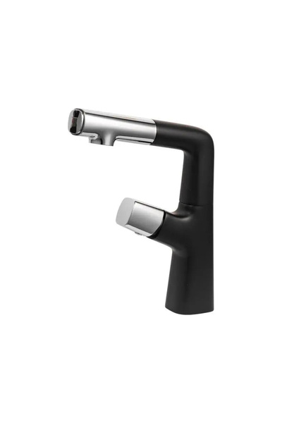 KORMAN TECHNIK Baterie lavoar cu duș extractibil, alamă sanitară, crom și neg...