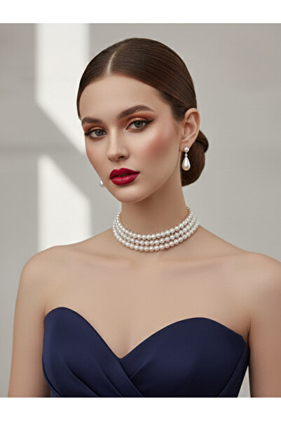 Happyline İncili gümüş kaplama tasma choker kolye özel tasarım