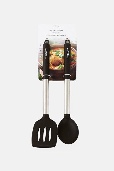Phantom Chef Silicone Slotted Turner And Spoon Set, Black