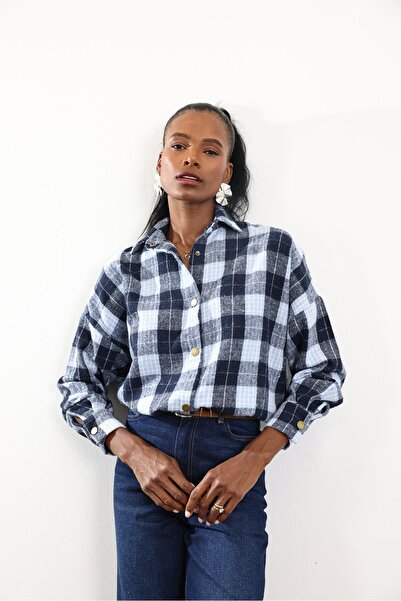 5in1Canpolat Μπλε καρό πουκάμισο