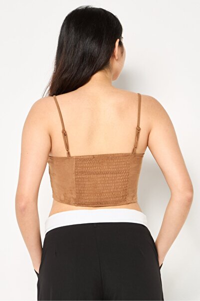 Forever 21 Women Square Neck Plain Sleeveless Tank Top, Brown