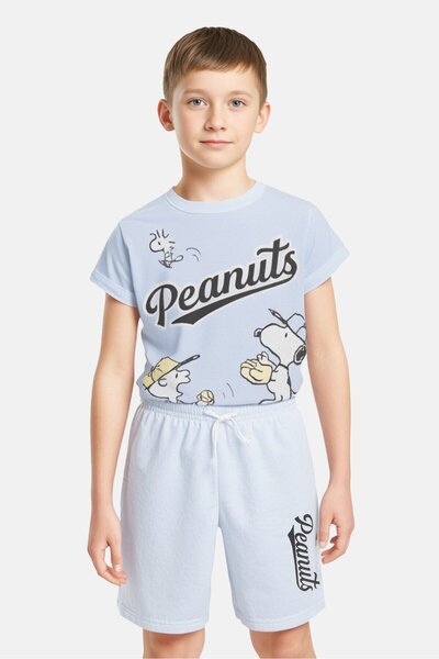 PEANUTS Kids Boy 2 Pieces Graphic Print T-Shirt And Shorts Set, Light Blue