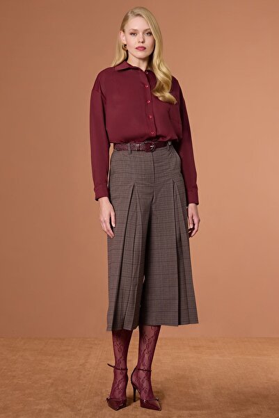 UPGRADE Pileli Ekose Pantolon Kahverengi