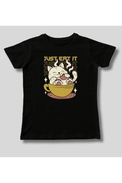 OEM Women's T-Shirt with Print, Just Eat It, Cotton, Black, XXL INTL